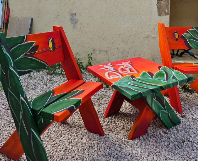 customized set of 3 place to sit with art