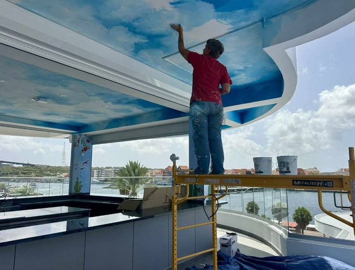 Large ceiling painting with clouds