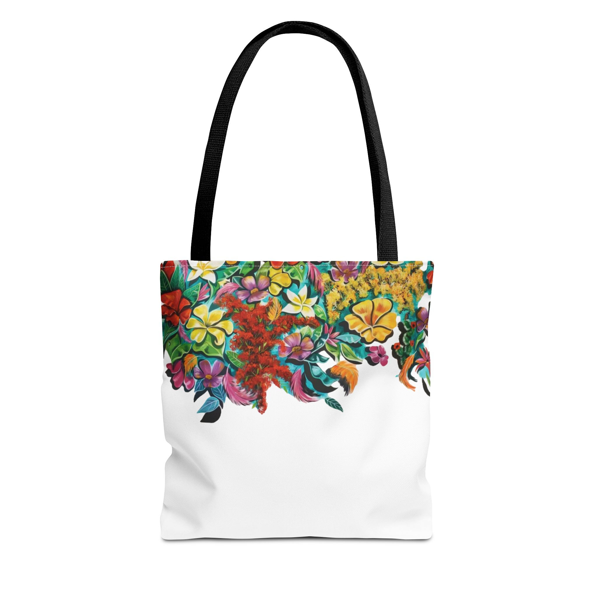 Tropical Floral Border Tote Bag | Colorful Hibiscus Allover Print