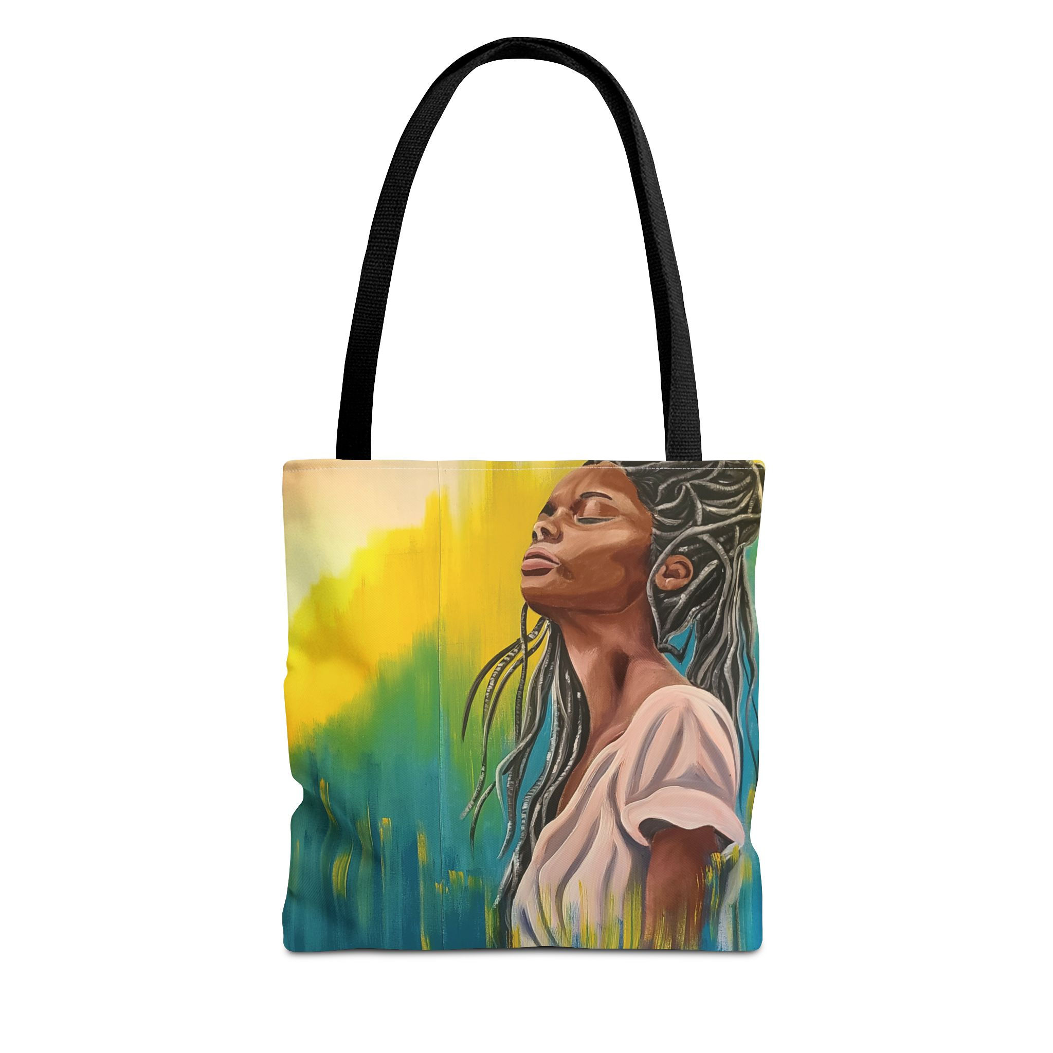 Serene Black Woman Portrait Tote Bag | Artistic All-Over Print