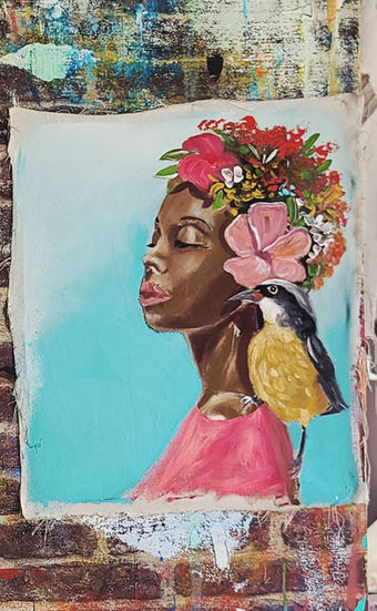 customized fabric with woman and bird
