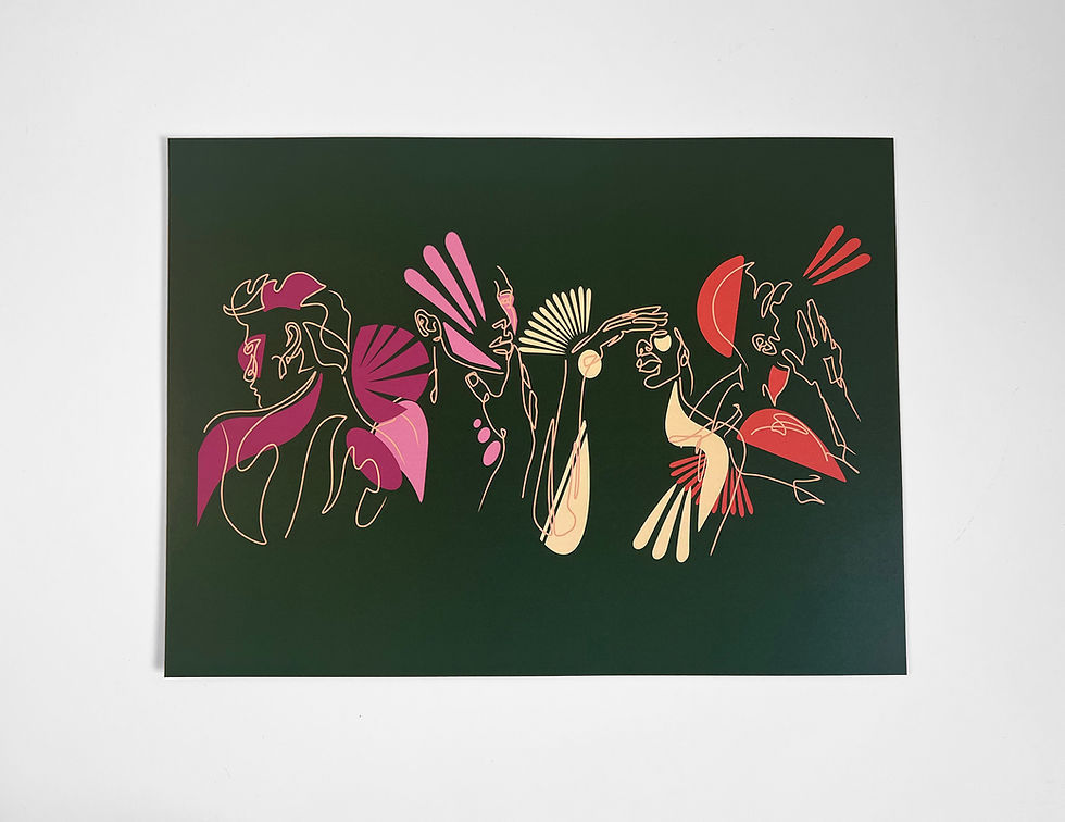 Thumbnail: Alex, Daniel, Anne and David - A3 Multi Line Drawing Print
