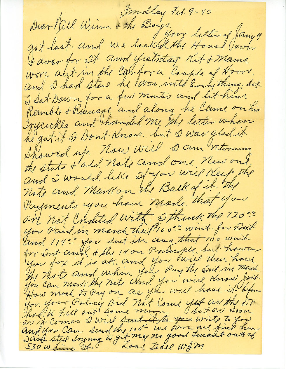 Ltr to Will Feb 1940 060