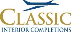 Classic Interior Completions Logo with luxury jet icon