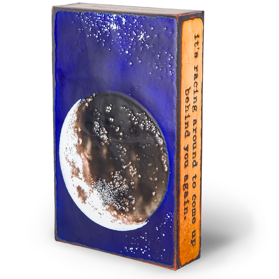 Thumbnail: Book cover with planet, starry sky, and text: it's racing around to come up again.