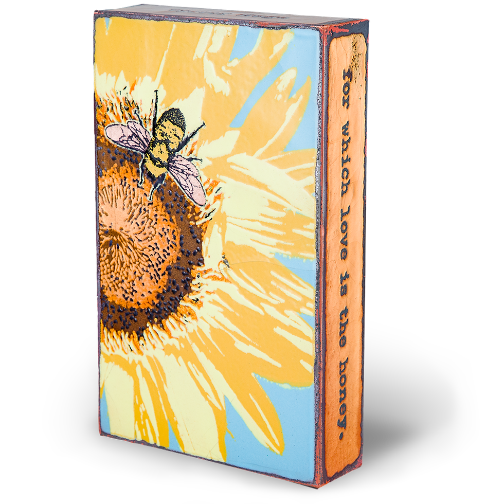 Thumbnail: Bee on sunflower art, text reads: for which love is the honey.