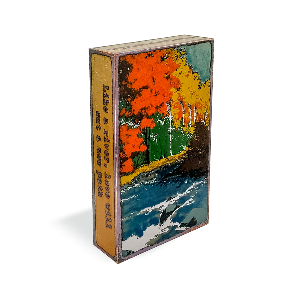 Thumbnail: Book cover with trees, river, and the words "Like a river, love will"