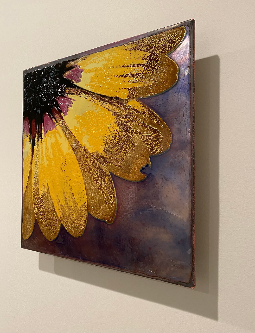 Thumbnail: Yellow flower art piece hangs on a wall, close-up view, beautiful design