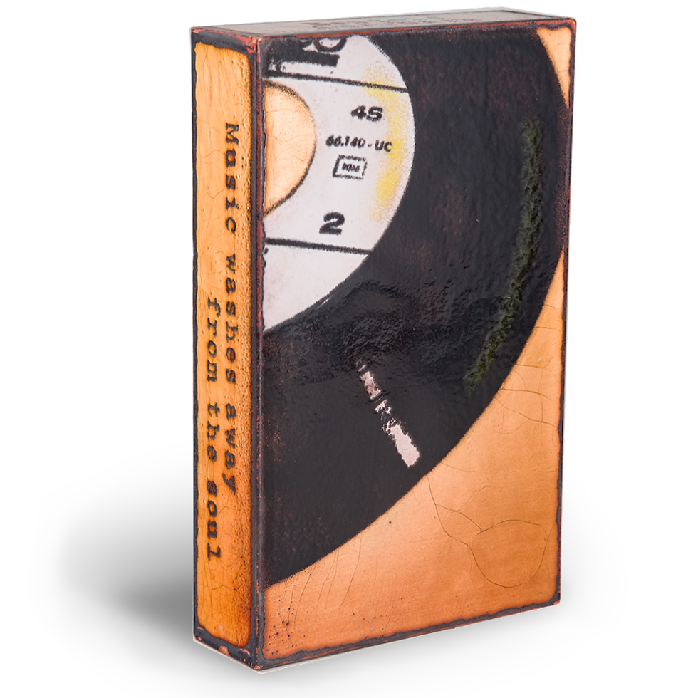 Thumbnail: Music washes away the soul 45 RPM 2 mini-disc, vintage audio cassette tape.