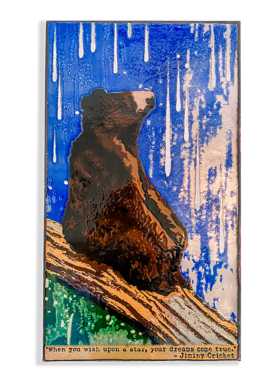 Thumbnail: Abstract art of a bear on a tree branch with blue and white background