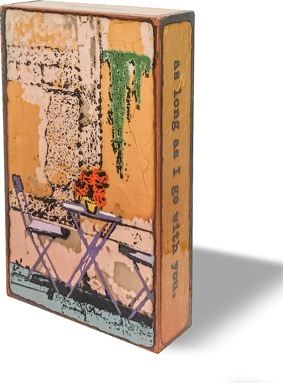 Thumbnail: A painting of a table and chairs with the text: As long as I go with you.