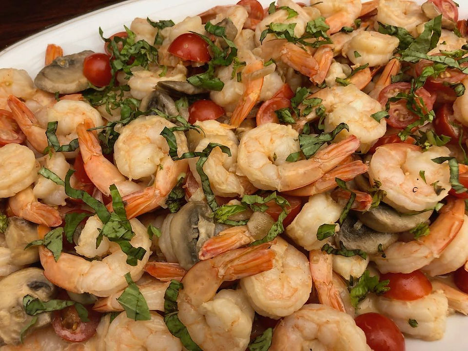 Camarones con Champiñones y Tomates Cher