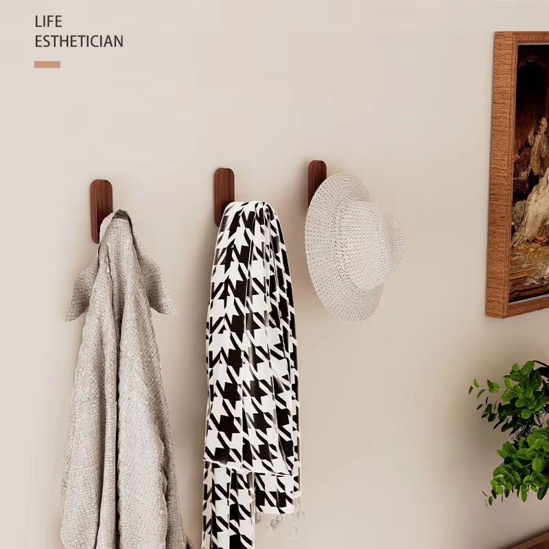 Miniatura: Self Adhesive Mounted Walnut Wood Wall Hooks for Hanging Coat Towel Clothes Blan