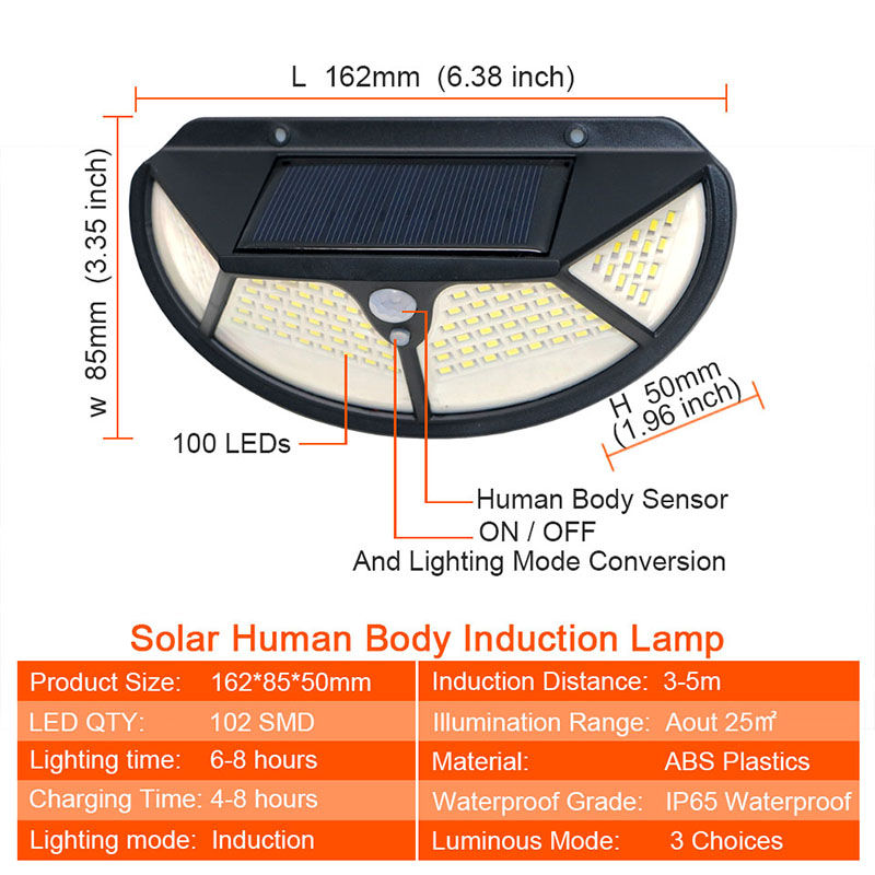 Miniatura: Semicircle 4 sides 102LEDs 3 modes glow motion sensor solar wall light Yard Path