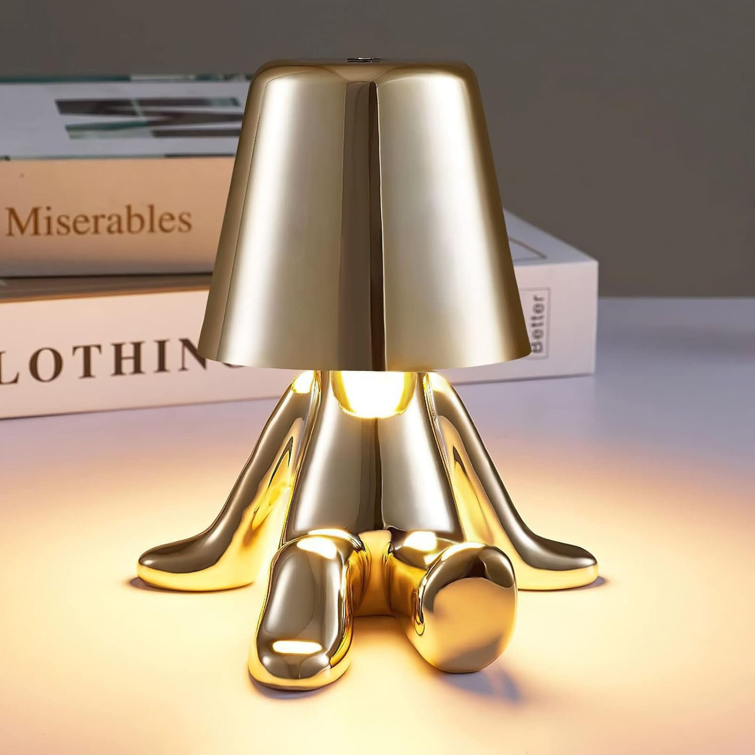 Bedside touch control table lamp, golden figurine decorative LED light, three-le