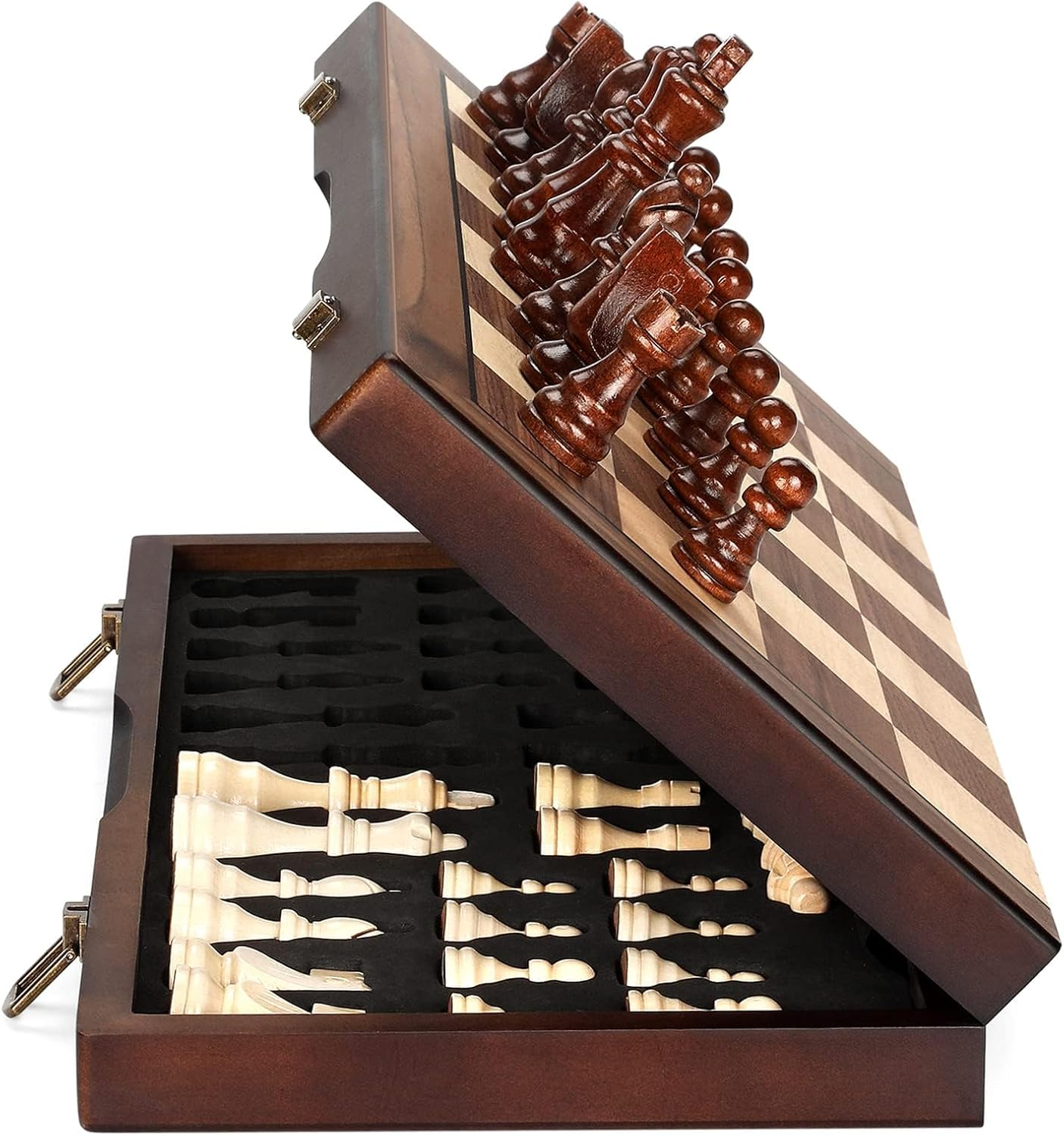 Magnetic Wooden Chess Set for Adults Kids Chess Board with Handmade Pieces, Fol