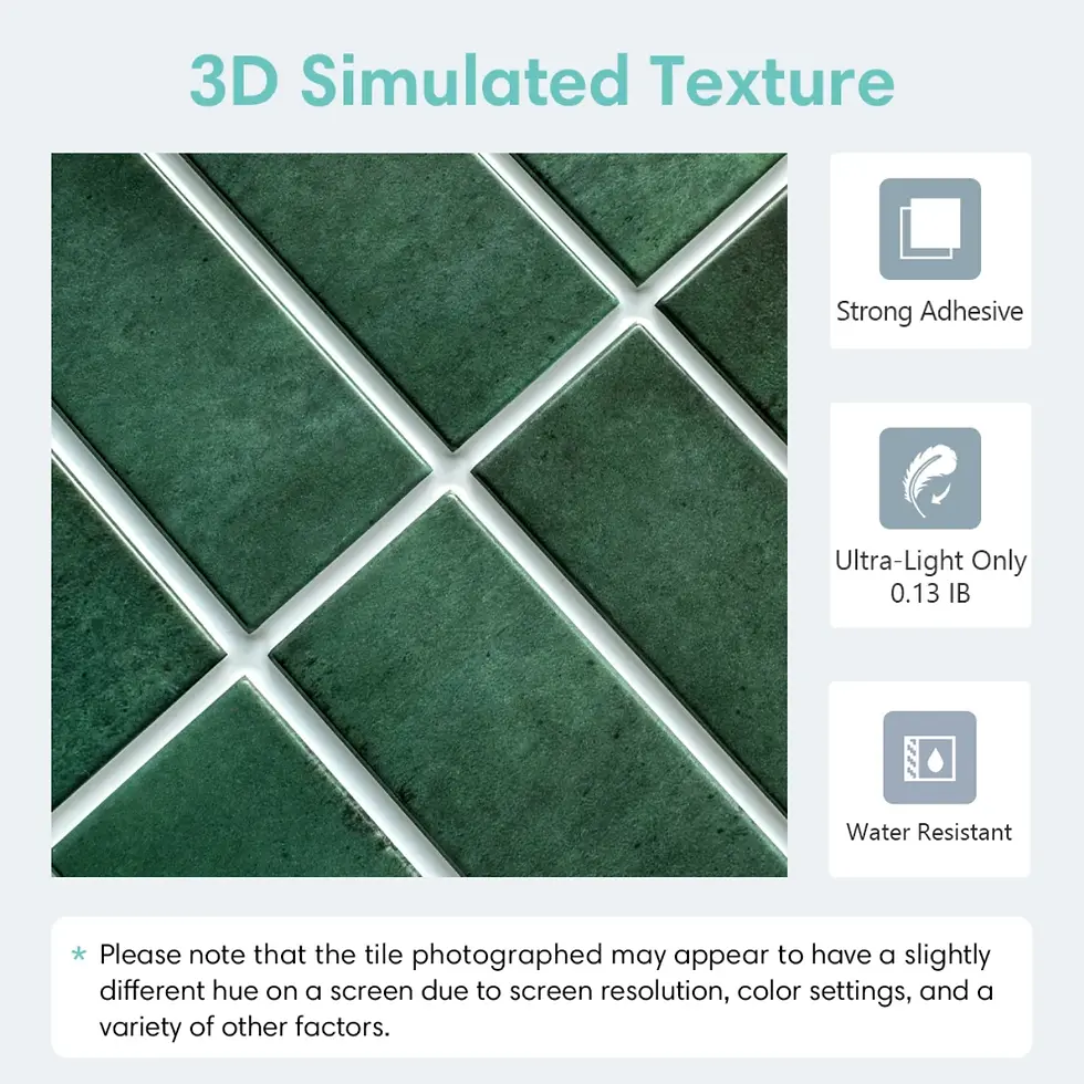 Miniatura: 1/10pcs 3D Tile Sticker Self-Adhesive Green Tile Backsplash Bathroom Wall Tile