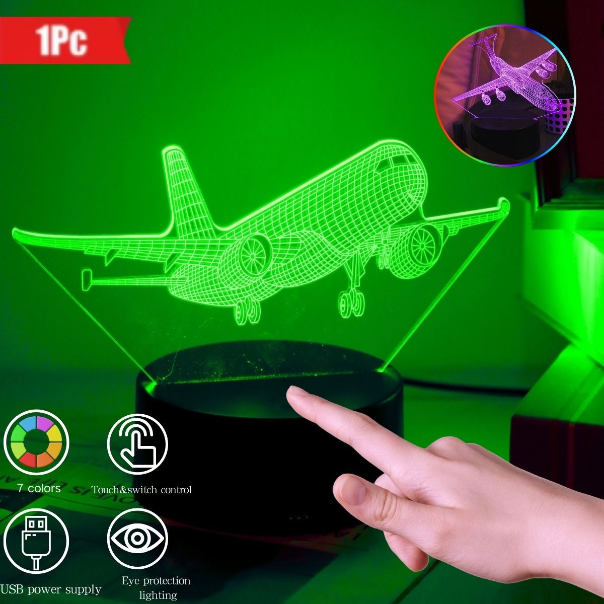 Luminária de Mesa Projeção Aeronave 3D