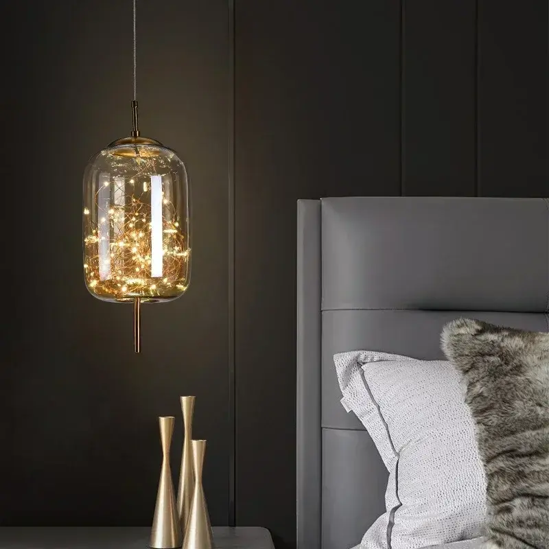 Miniatura: LED Nordic Net Red Bedside Chandelier Girl Light Glass Small  Luxury Long Line P