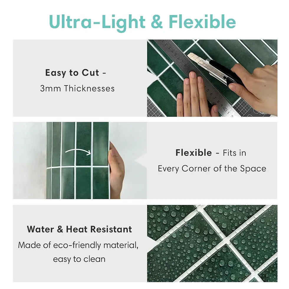 Miniatura: 1/10pcs 3D Tile Sticker Self-Adhesive Green Tile Backsplash Bathroom Wall Tile