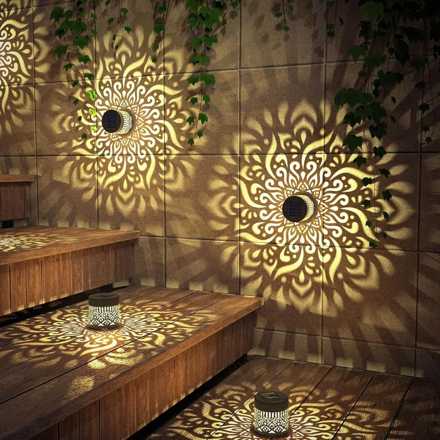 1/2Pcs Solar-Powered Datura Lantern Light Wall Lamp Outdoor Garden Patio Walkway