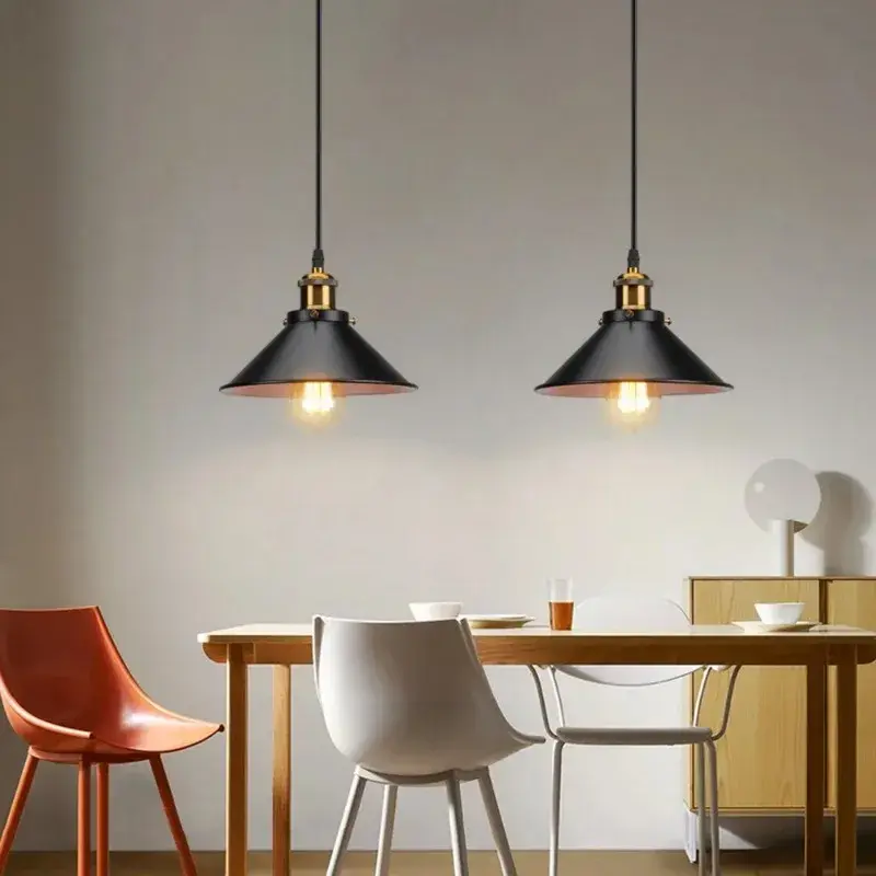 Miniatura: 1/2/3 Heads Black Modern Design Pendent Ceiling Light Vintage Hanging Lampshade 