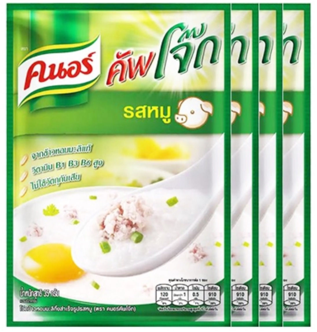 คนอร์คัพโจ๊กกึ่งสำเร็จรูปรสหมูคูณสาม 35 กรัม แพค 4