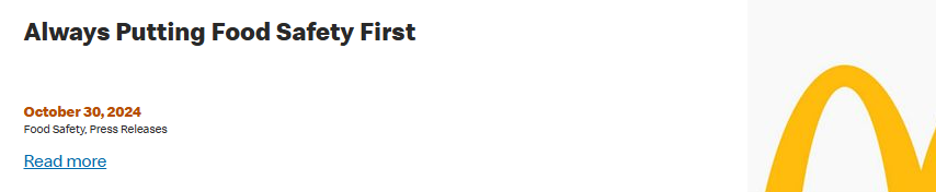 MacDonald's Corporate press release post on their website