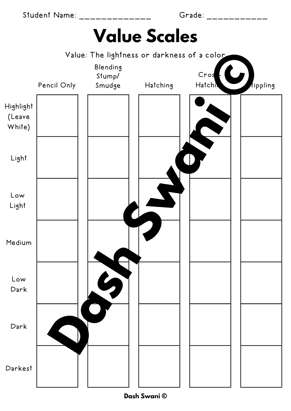 Thumbnail: Value Drawing Techniques Worksheet | Printable Exercises for Middle & High Schoo