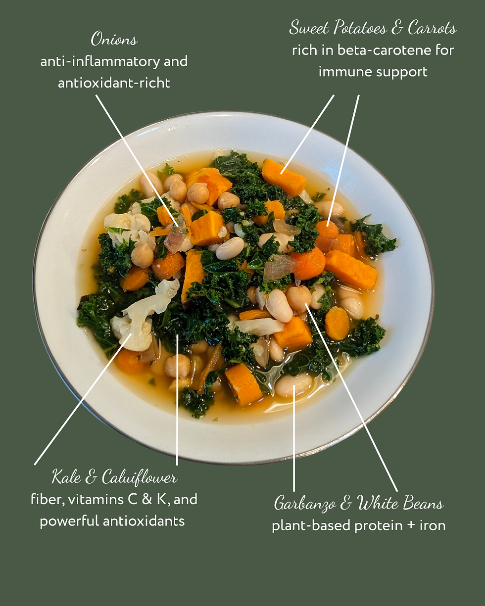 nutrient dense plant-based soup with vegetables and beans