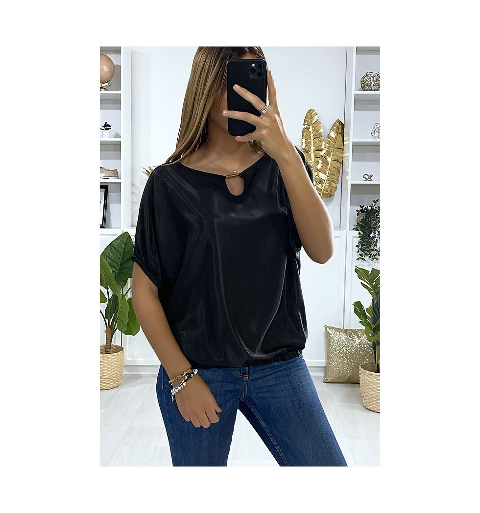 Miniature : Blouse noir coupe chauve souris avec élastique