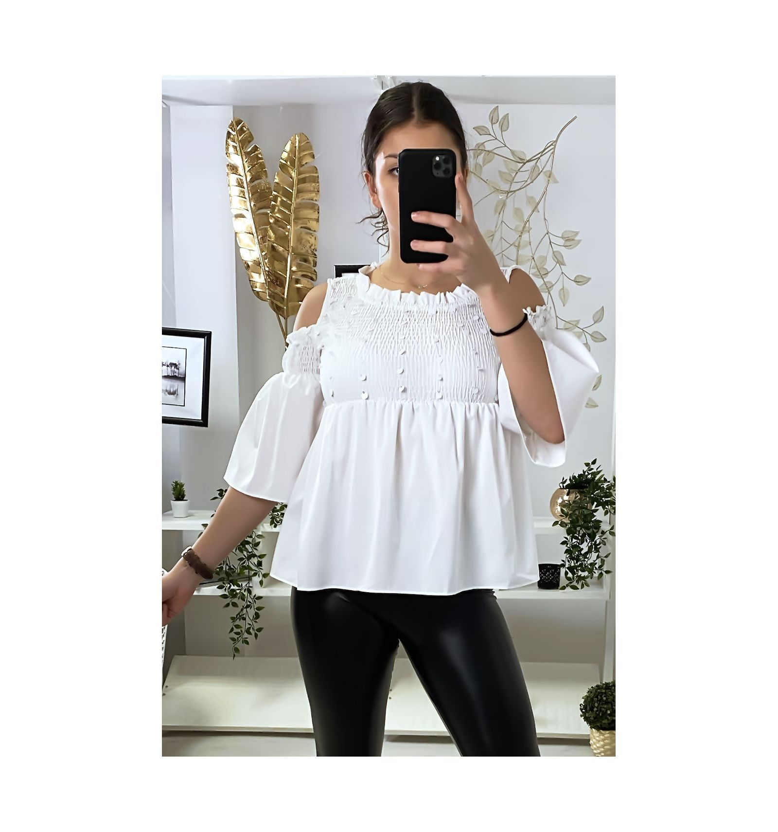 Blouse épaules dénudés avec Strass et fronces