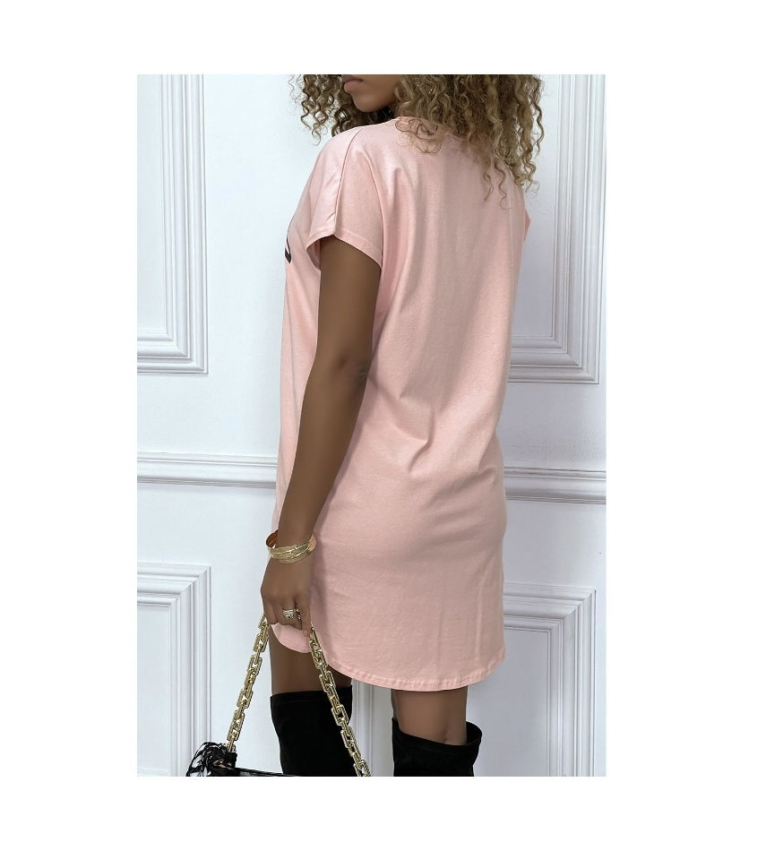 Miniature : Robe tee shirt Rebel avec poches rose