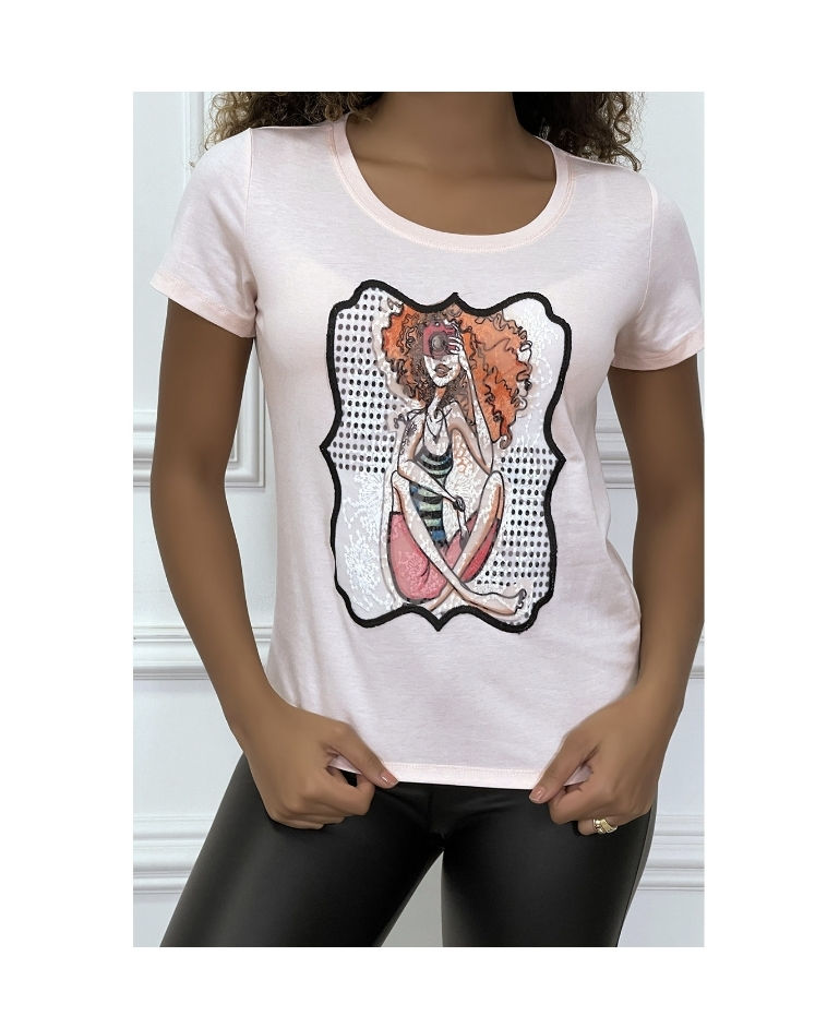 Tee shirt dessin girly rose
