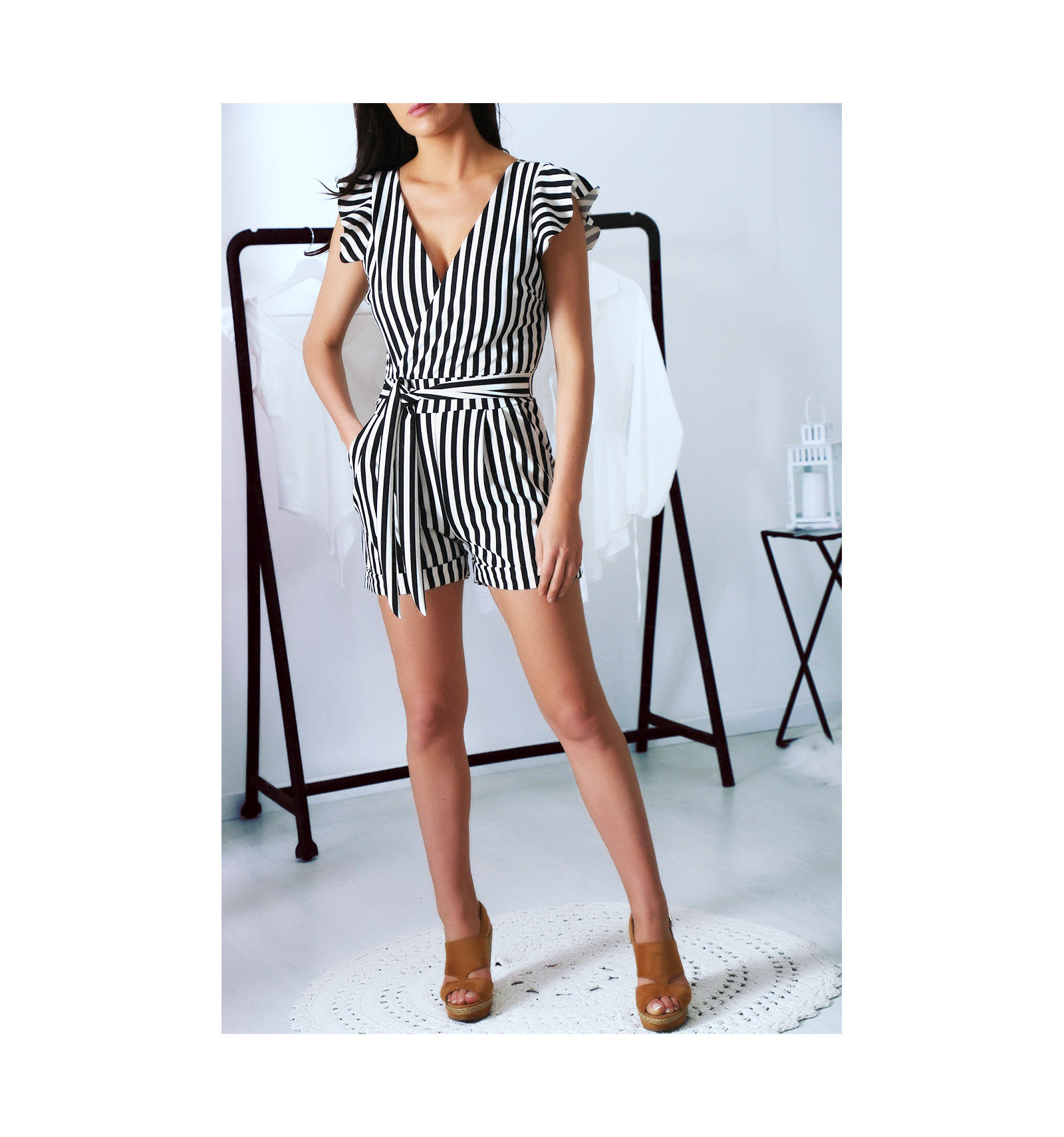 Combi- Short Rayé Blanche et noir