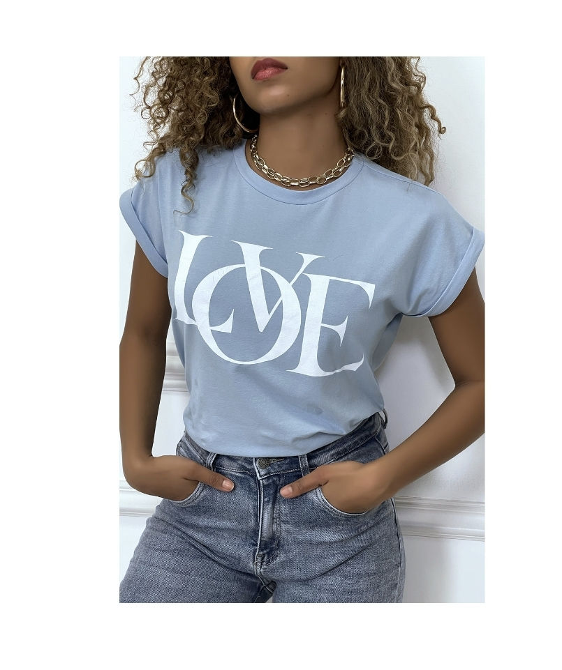 Tee shirt love turquoise 