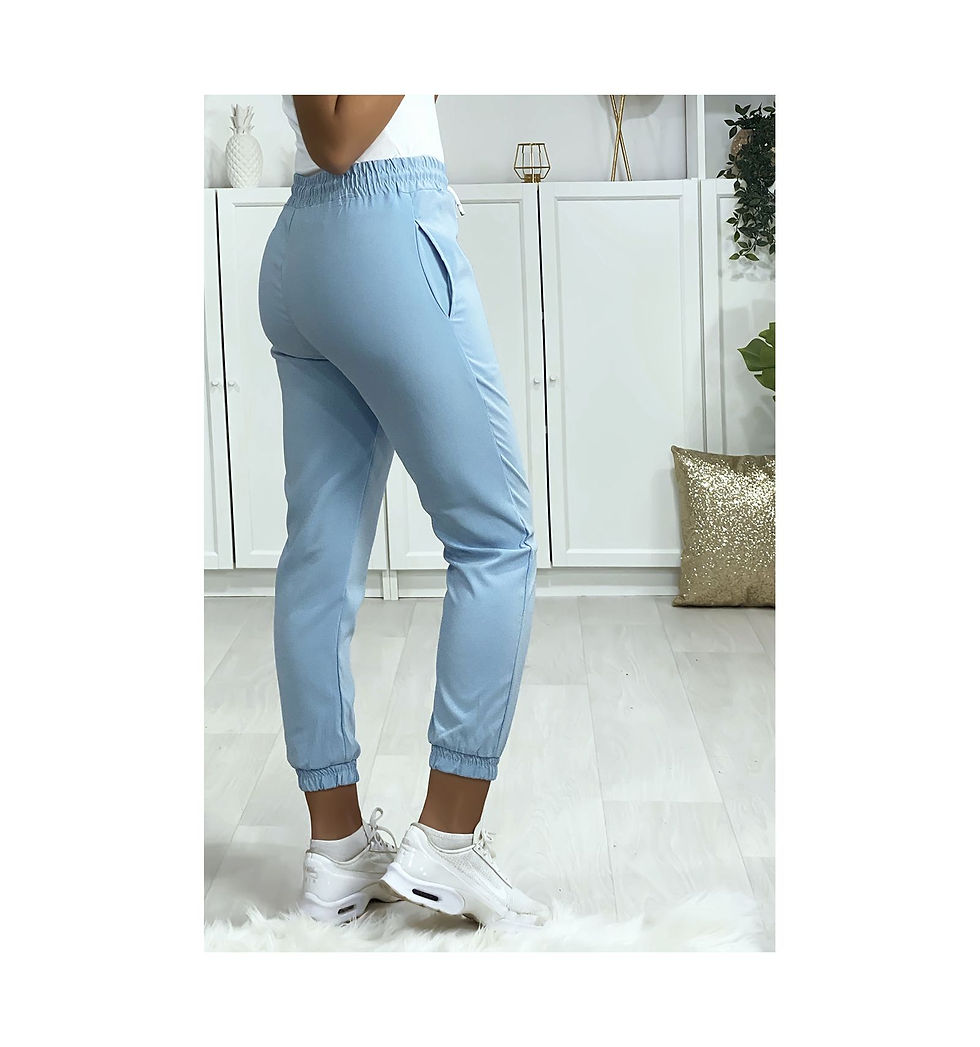 Miniature : Pantalon jogging bleu ciel avec poches et cordon de serrage