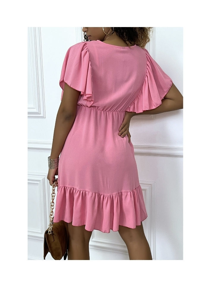 Miniature : Petite robe fluide rose à épaules volantées