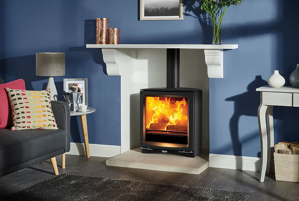 Thumbnail: Stovax Vogue Medium Slimline Stove below mantlepiece