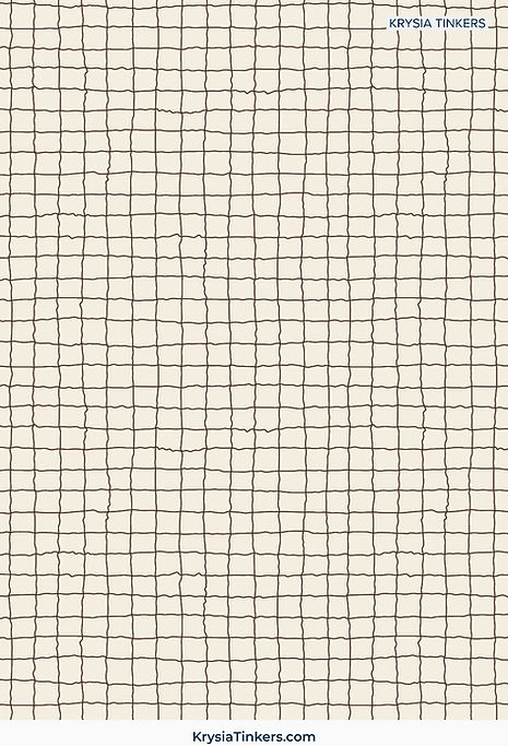 Fine-line checkerboard pattern in neutral tones, formed from irregular hand-drawn grid lines with a subtle organic texture and small-scale repeat.