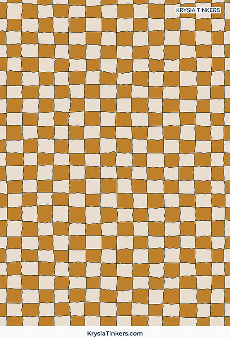 Fine Line Checkerboard pattern in misty grey, muted teal, moss, ochre and plum, formed from fine wavy lines in a medium-scale repeating grid. A playful retro-inspired coordinate for modern bohemian interiors.