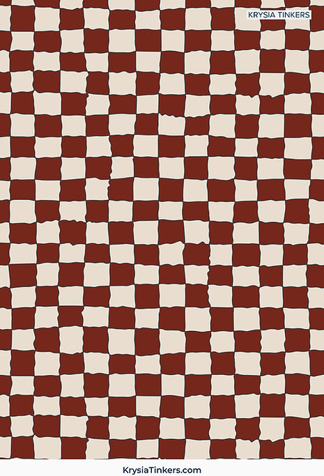 Fine-line checkerboard pattern from the Feathered collection in misty grey, muted teal, soft moss, ochre and plum, arranged as a large-scale graphic repeat.