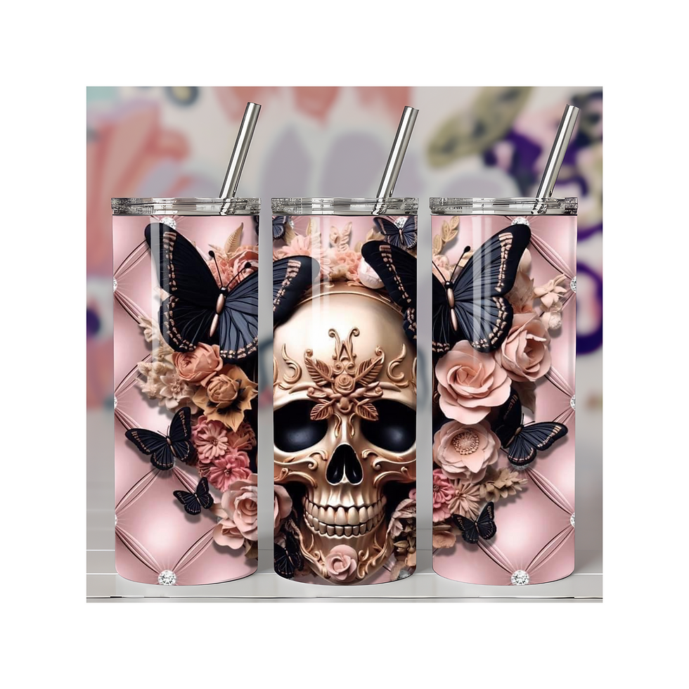 Skull With Black Butterflies Tumbler