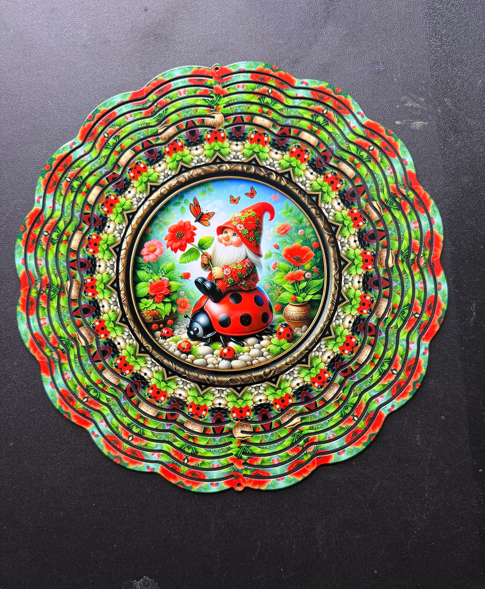 Gnome Riding On A LadyBug Wind Spinner