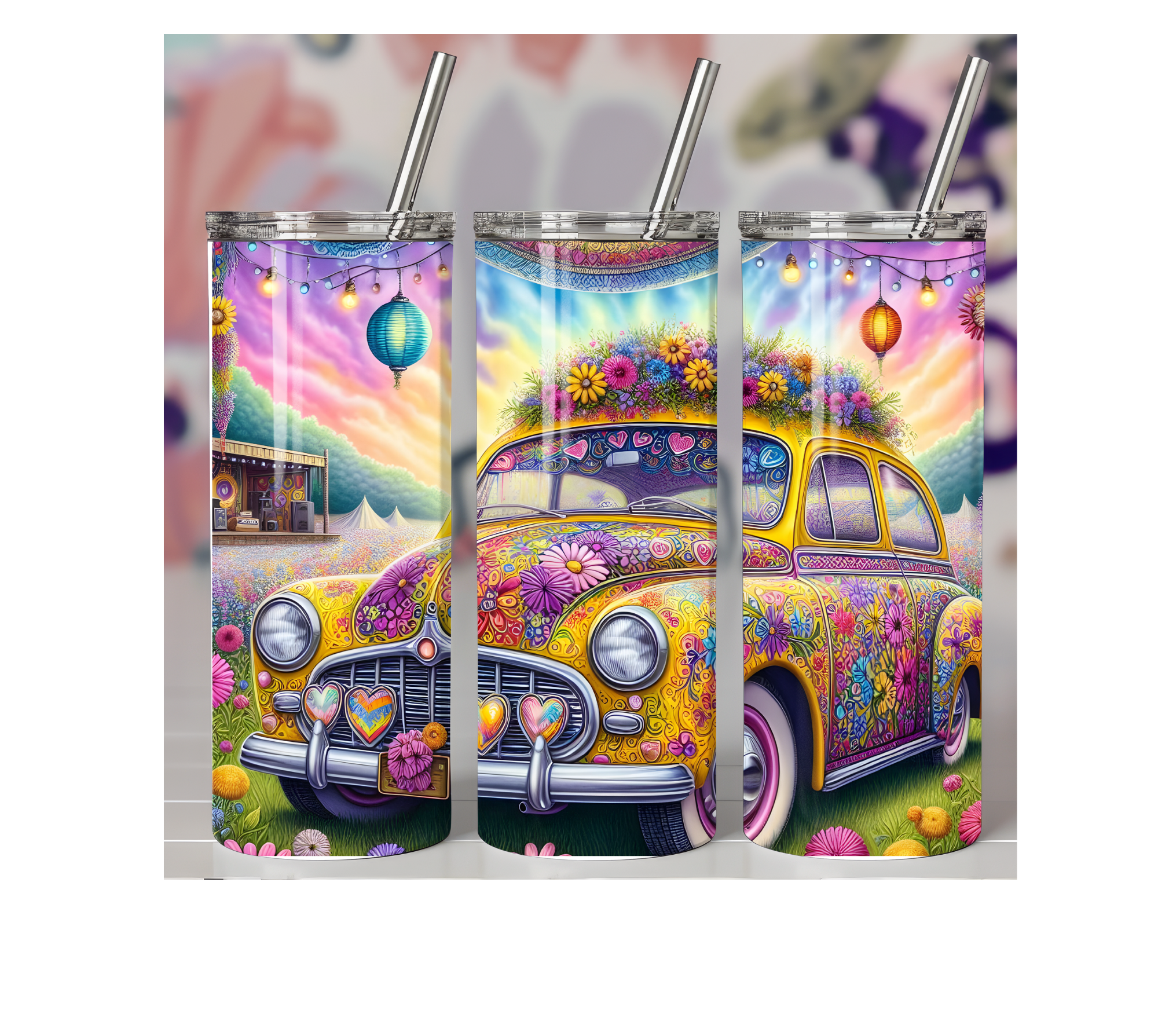 Yellow VW With Flowers Tumbler