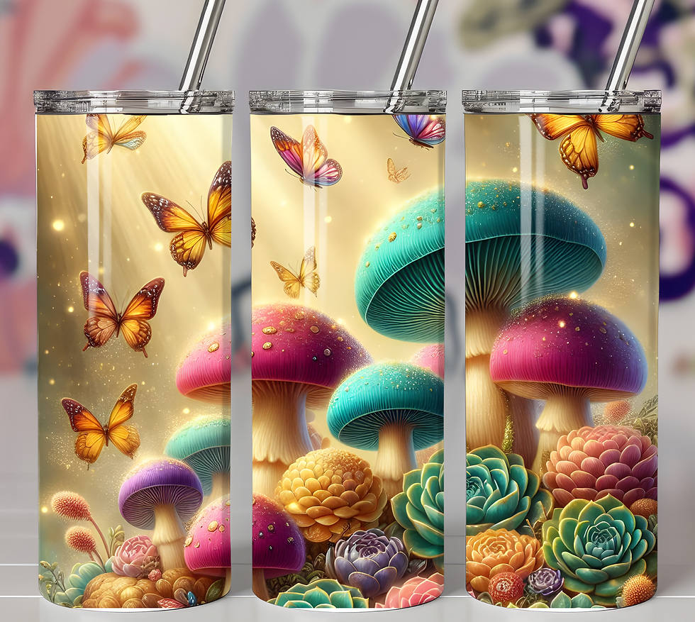 Colorful Mushrooms With Butterflies Tumbler