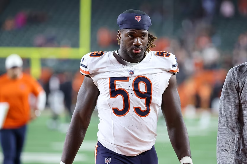 Aug 22, 2026; Cincinnati, Ohio, USA; Chicago Bears defensive end Jamree Kromah (59) after a game against the Cincinnati Bengals at Paycor Stadium. Mandatory Credit: Joseph Maiorana-Imagn Images