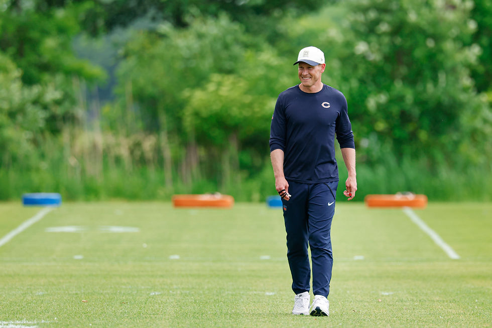 Jun 9, 2026; Lake Forest, IL, USA; Chicago Bears head coach Ben Johnson walks on the field during Chicago Bears Minicamp at Halas Hall. Mandatory Credit: Kamil Krzaczynski-Imagn Images