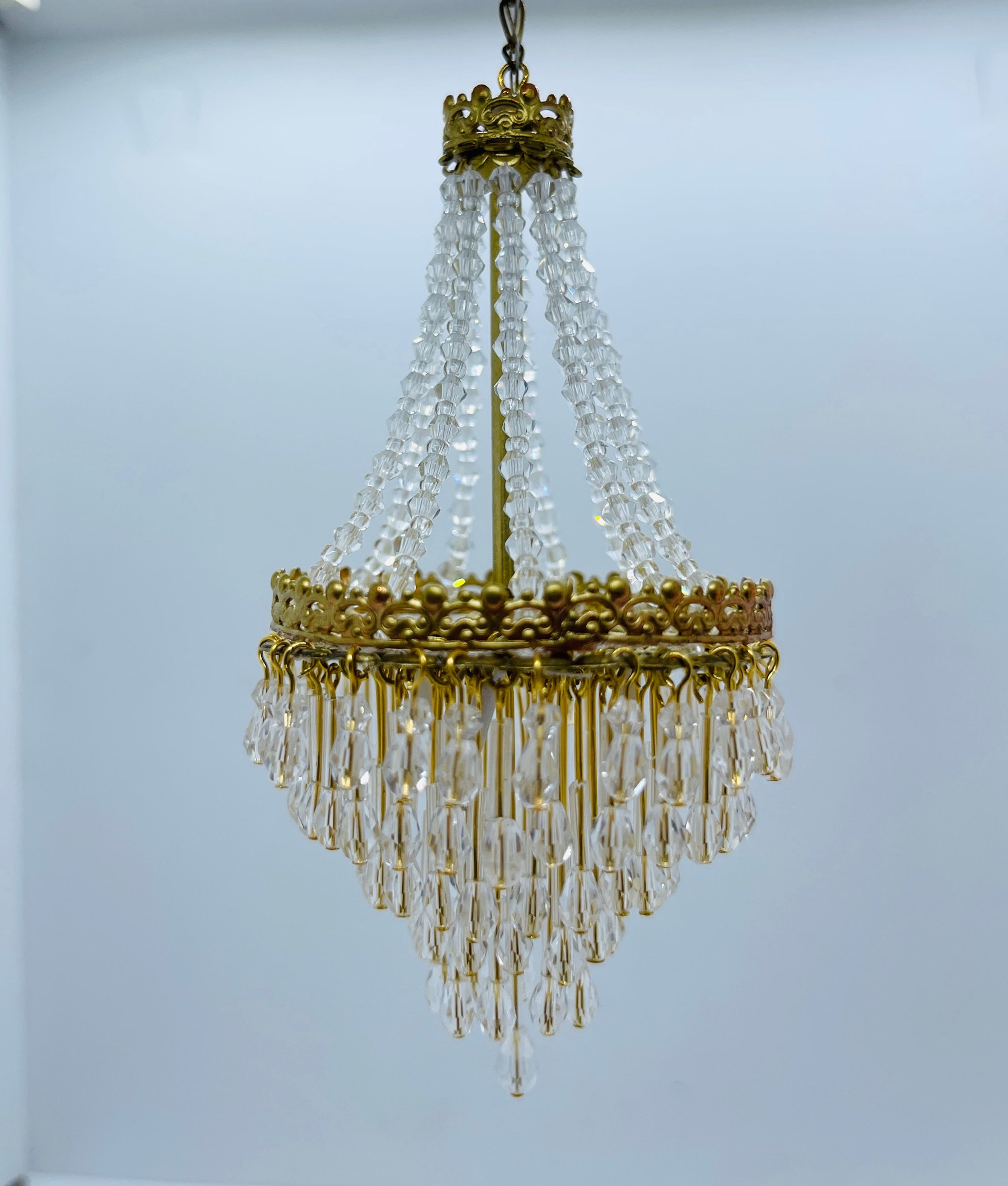 Dollhouse Miniature Empire Style Cascading Crystal Chandelier
