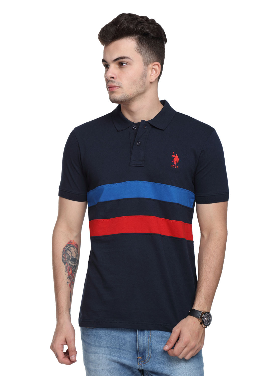 USPA Cut & Sew Navy Blue Combo Tshirt